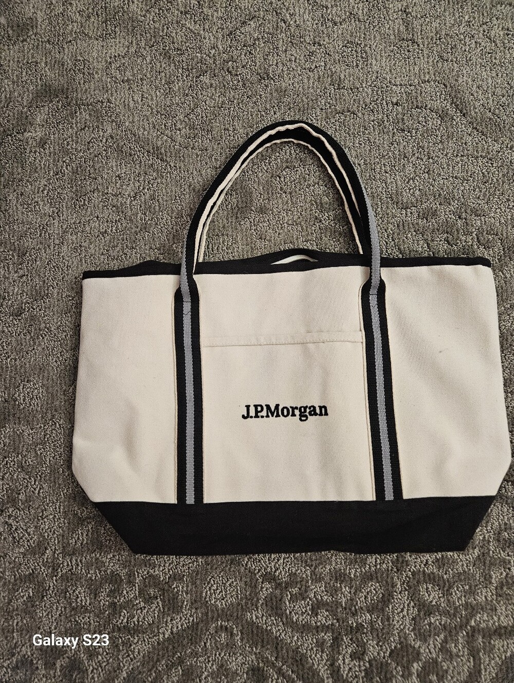 J.P. Morgan Canvas Tote Bag in Cream and Black